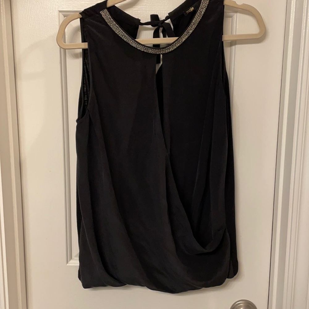 Maje Silk Flowy blouse chain embroidery collar